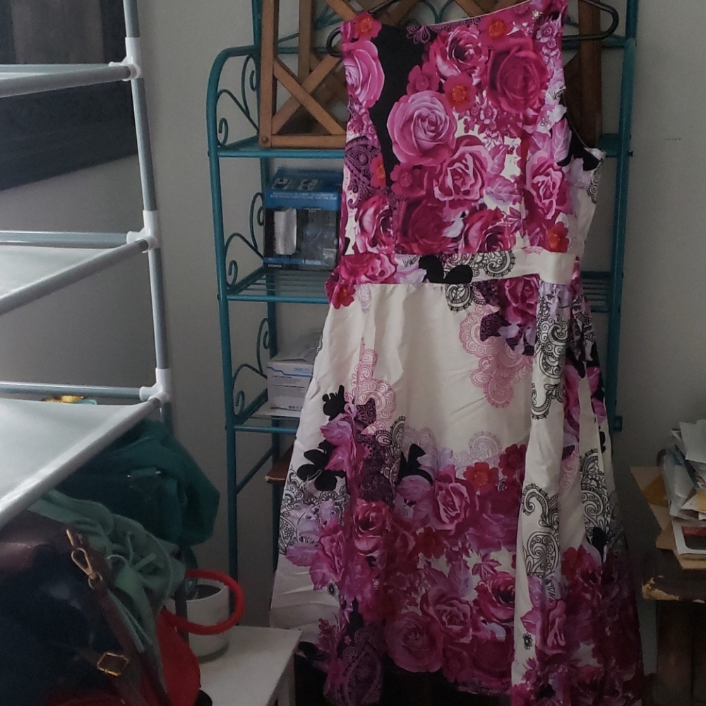 Purplish,black,white,pink dress